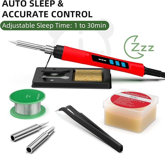 Soldering Iron Kit, 190W Soldering Gun, 110V LED Solder Kit for Electronics, Adjustable Temperature 356-932℉, Includes Solder Wire, Sucker, Tips, Stand, Tweezers, Paste and Solid Wood Box, Red