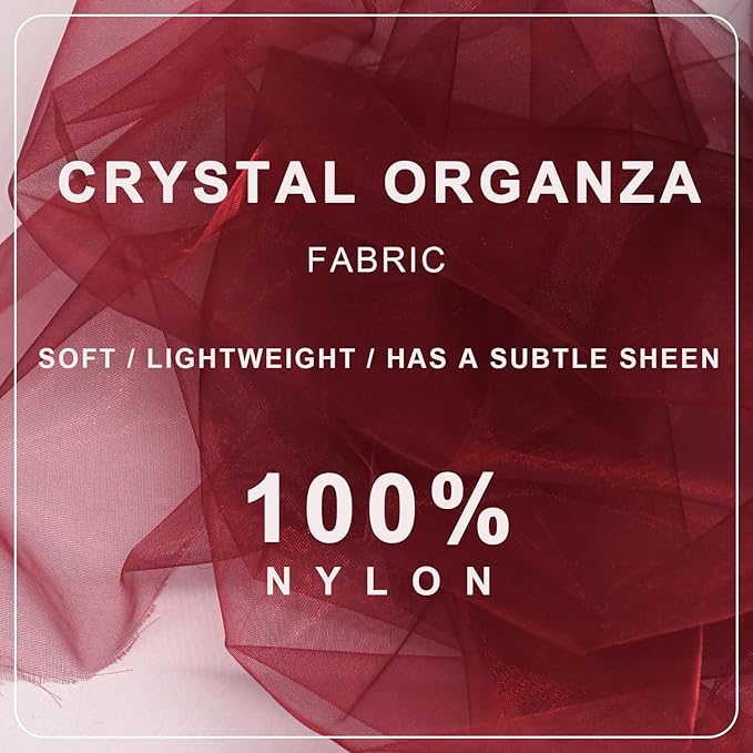 Organza Tulle Fabric Rolls, Crystal Organza 12" by 50 Yards (150 ft) Sheer Nylon Silky Shiny Netting Spool Bolt for DIY Craft Table Runner Wedding Baby Shower Party Decor (Burgundy)