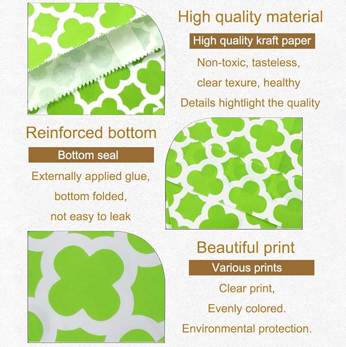 KEYYOOMY 100 Pcs Lime Green Candy Buffet Bags Small Cookie Bags Polka Dot Paper Treat Bags for Wedding Birthday Party (5 inch x 7 inch)