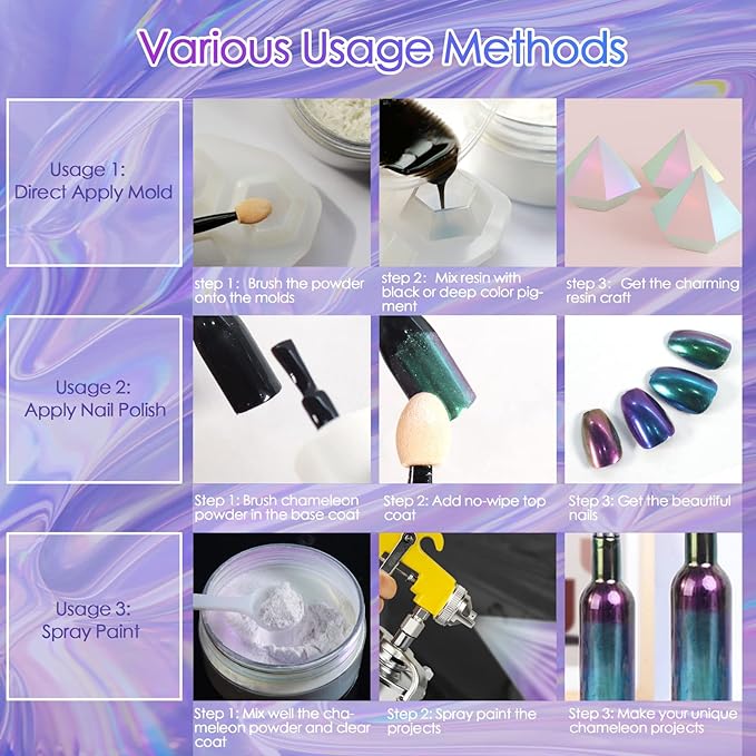 Ceya Highly Chameleon Mica Pigment, 1.8oz/ 50g Blue Starry Sky Chrome Powder, Cosmetic Grade Pearlescent Effect Color Shift Pigment for Epoxy Resin, Makeup, Nail Polish, Soap Dye, Candle Making, Slime