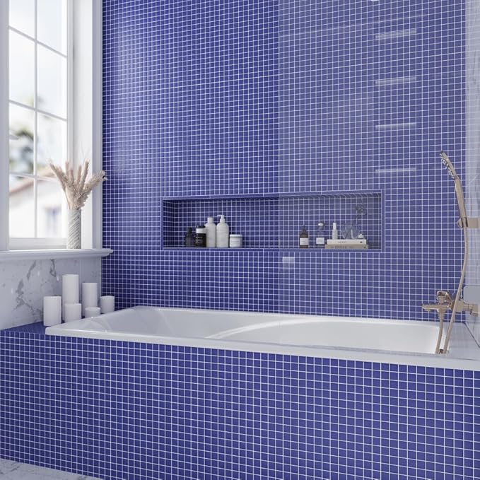 Penny Round Glass Mosaic Tile 1"x1" Aqua – 5 Sq Ft Box of 5 Sheets – Glossy Waterproof Mesh Backed Wall Tile – NOT Peel and Stick – Kitchen Backsplash Bathroom Shower Pool Spa Accent Decorative Tile