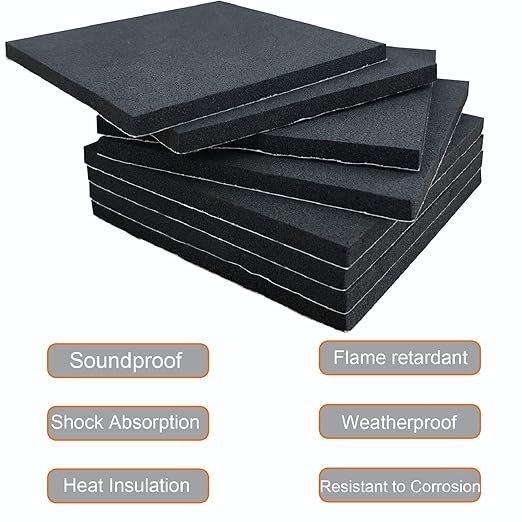 Rubber Adhesive Pads, 4 Pcs Closed Cell Foam Sheet Neoprene High Density Foam Anti Vibration Pads for Furniture Cars Speakers Black (6" x 6" x 1/4", 4 Pcs)