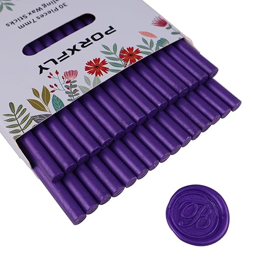 30 Pieces 7mm Sealing Wax Sticks for Glue Gun,PORXFLY Mini Wax Seal Sticks Great for Seals Stamp,Cards Envelopes,Wedding Invitations,Gift Wrapping,Wine Packages (Purple)