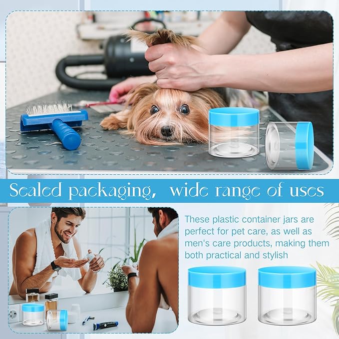 SATINIOR 24 Pieces Empty Clear Plastic Jars with Lids Round Storage Containers Wide Mouth for Beauty Product Cosmetic Cream Lotion Liquid Butter Craft and Food(Blue Lid,6 oz)