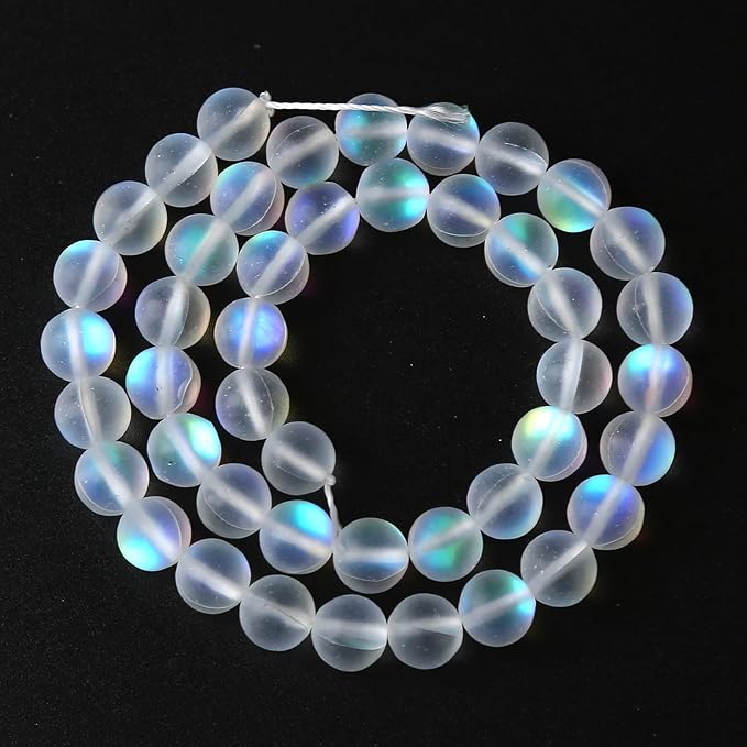 32pcs 10mm Natural White Mystic Aura Quartz Beads Frosted Matte Moonstone Round Loose Beads For Jewelry Making DIY Bracelet Necklace 15"