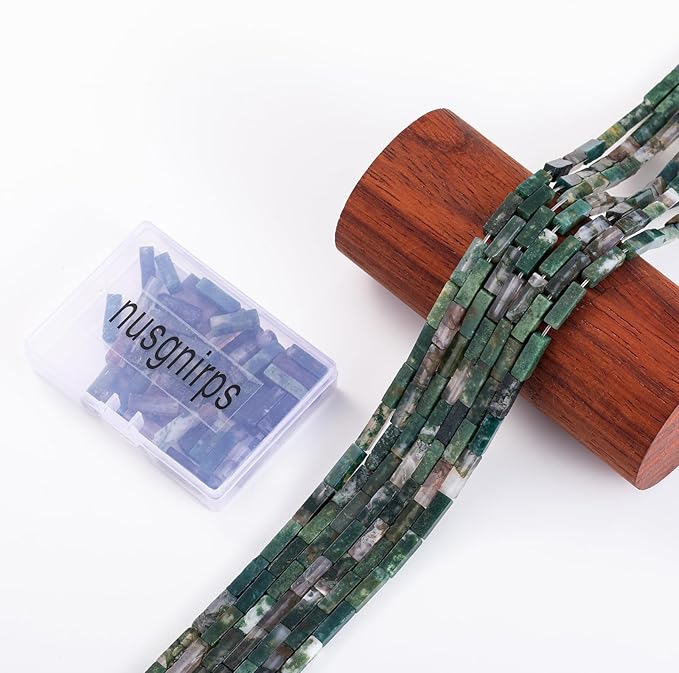 Natural Moss Agate Rectangle Tube Beads 4x13mm 38cm/str Loose Semi Gemstone Stone Beads for Making Bracelets Necklace Earrings