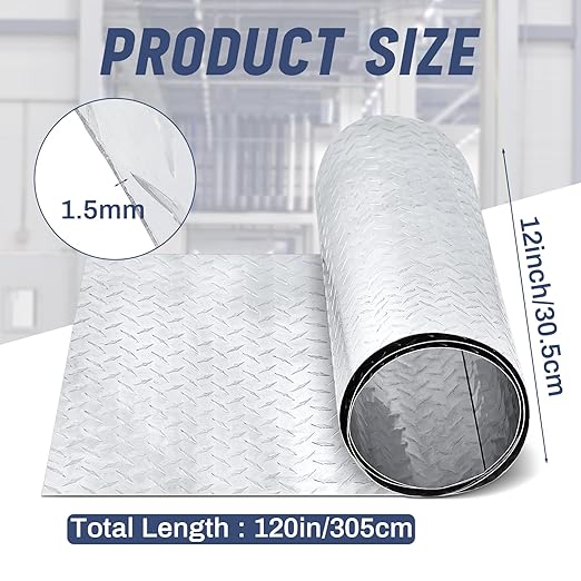 Diamond Plate Sheet Metal Heavy Duty Tread Aluminum Sheet Diamond Tread Plate for Wall Covering, Cargo Trailer, RV and More(12 x 120 Inch,Silver)