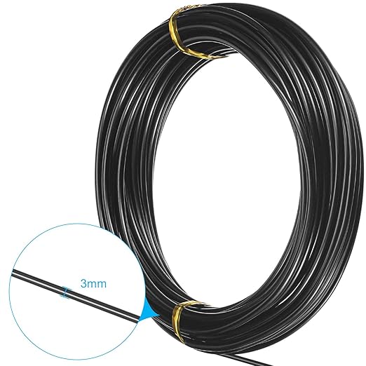 TecUnite Aluminum Craft Wire for Sculpting Armature Bendable Craft Wire for DIY Jewelry Making(Black, 10 M X 3 mm, 1 Roll)