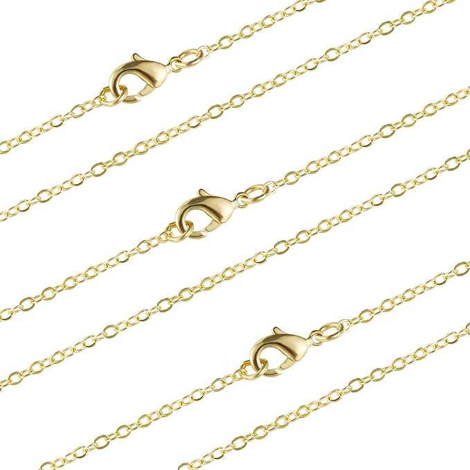 ALEXCRAFT Wholesale 12 PCS Gold Plated Brass Cable Chains Necklace Bulk Finished Chains for Jewelry Making (18 Inch(2MM))