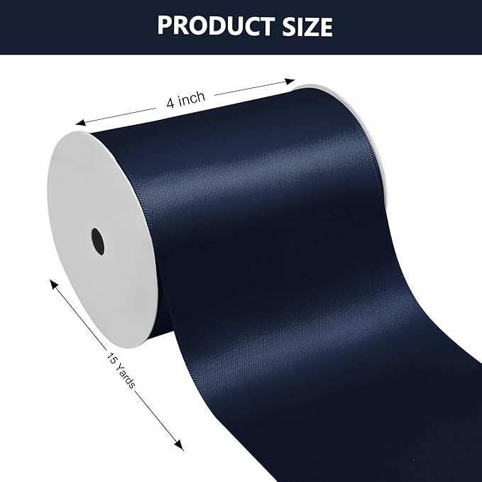 Navy Blue Satin Ribbon 4 Inch X 15 Yards Solid Color Double Faced Ribbons Perfect for Crafts Wedding Decor Bow Making Arts Sewing and More