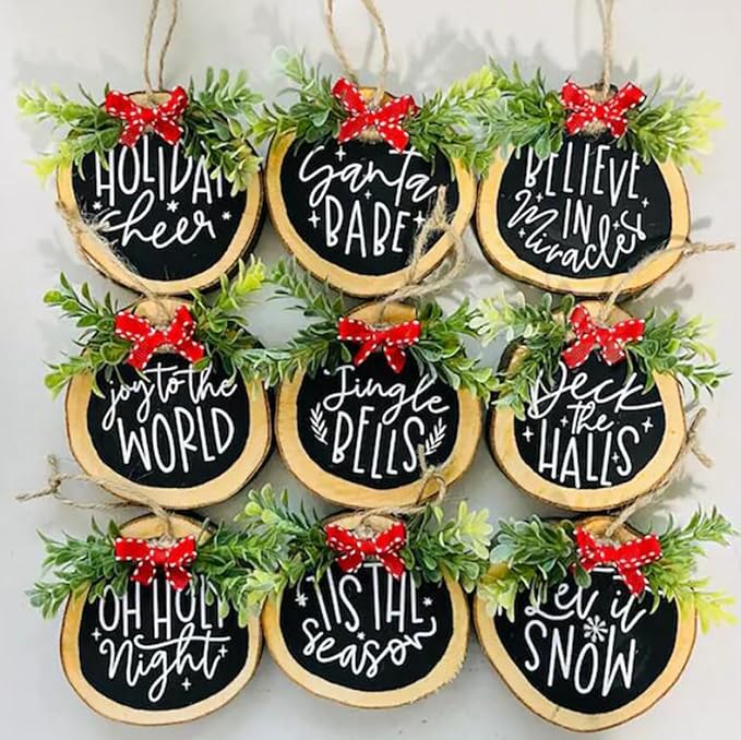 Christmas Stencils for Painting on Wood Slice,3" Small Christmas Stencils for Crafts Reuable Xmas Holiday Stencil for Tiered Tray Wood Sign Decor