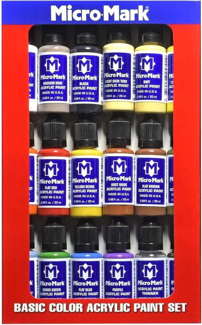 Micro-Mark Basic Color Model Paint Set – Versatile Acrylic Paints for Models, Miniatures, Crafters. Great for Figures, Crafts, Rock Painting, Canvas & More.