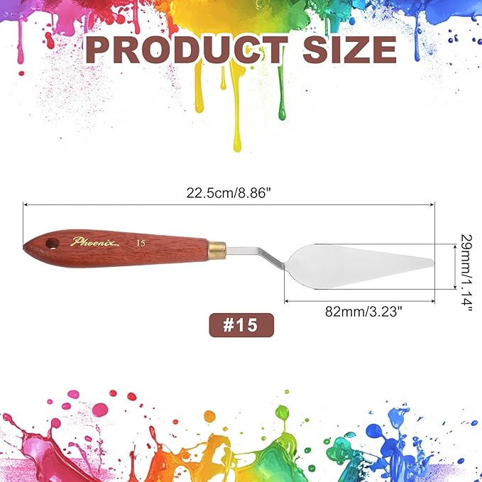 MECCANIXITY Pack of 1 Palette Knife No.15, 8.9" Long Palette Knives with Stainless Steel Flexible Spatula Pallet Knife and Wood Handle for Scraping, Mixing, Oil Acrylic Painting Canvas