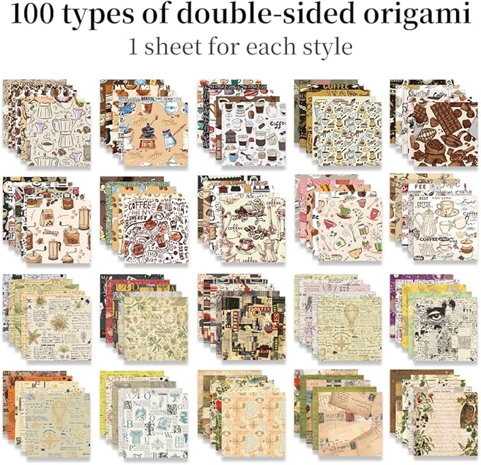 Origami Paper Kit Dobule Sided 100 Sheets 100 Colors 6 Inch Japanese Chiyo Square Easy Fold Arts Crafts DIY Handwork Origami Papers Beginner Coffee Newspapers