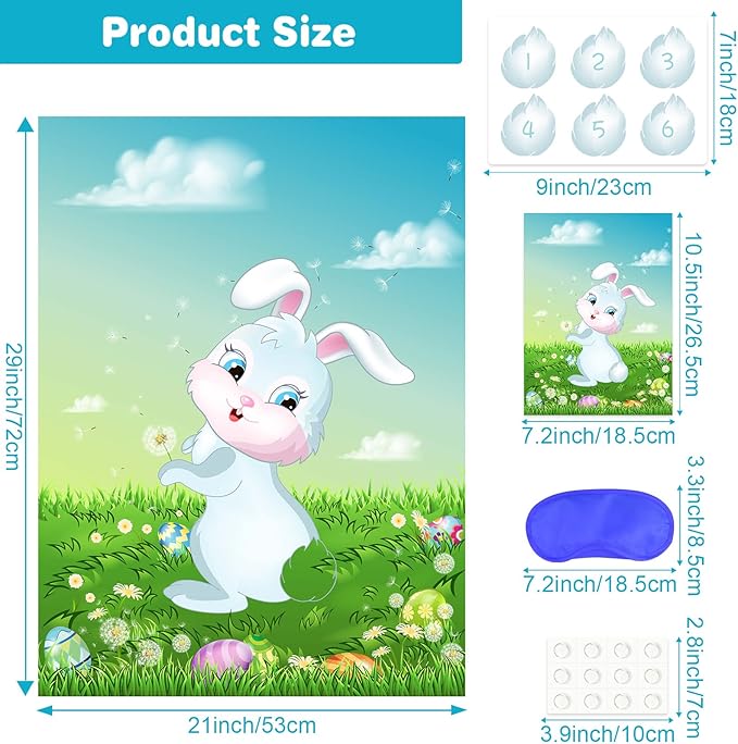 ASTARON Pin The Tail on The Bunny Game for Birthday Party, Easter Party Game with 24 pcs Tail Stickers for Happy Easter Party Decoration Supplies