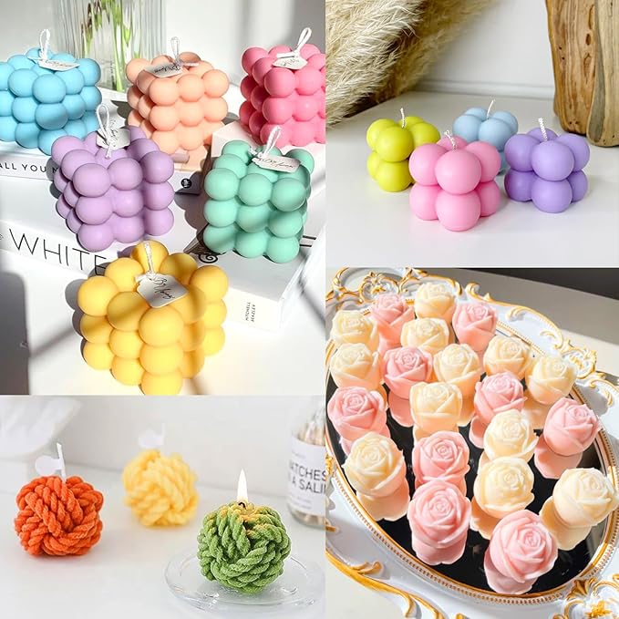 JDH 6Pcs Silicone Candle Molds Set for Candle Making,Yarn Ball Bubble Candle Molds, 3D Rose Silicone Mold,Cake Mold for Baking Desser Soap Casting Home Decor,for Soy Wax, Soap, DIY Scented Candle