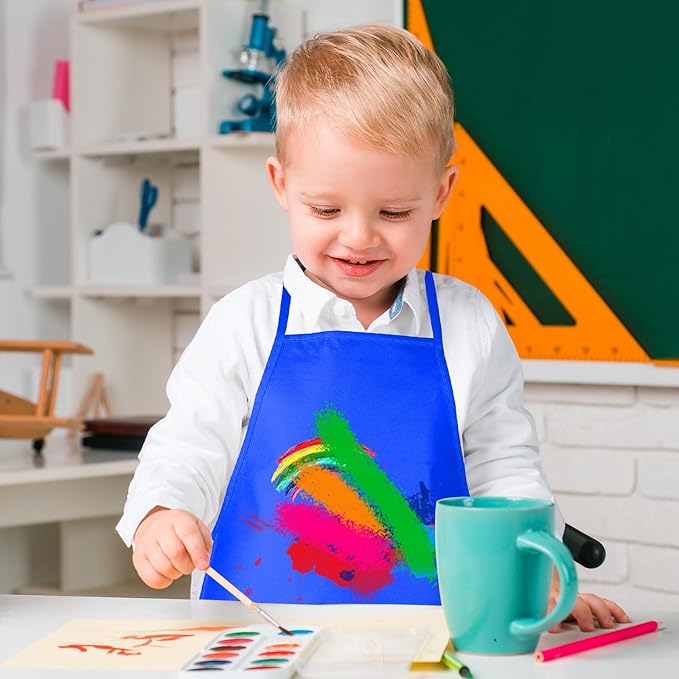 24 Pieces Blue Kids Painting Aprons Kids Art Aprons with 2 Roomy Pockets Kids Aprons for Art Painting Activity Kitchen Crafts