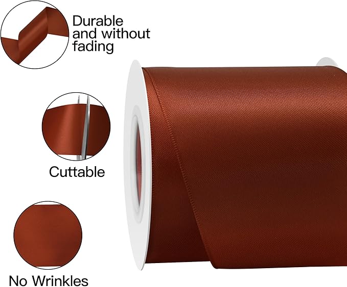 Rust Satin Ribbon 3 Inch X 15 Yards Solid Color Double Faced Ribbons Perfect for Crafts Wedding Decor Bow Making Arts Sewing and More