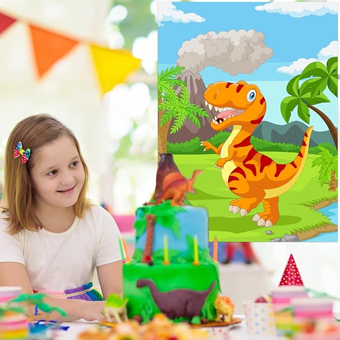 ASTARON Pin The Tail on The Dinosaur Party Game with 30 Tail Stickers for Dinosaur Birthday Party Supplies Pin Game, Boys Party Dinosaur Favors Decorations for Christmas