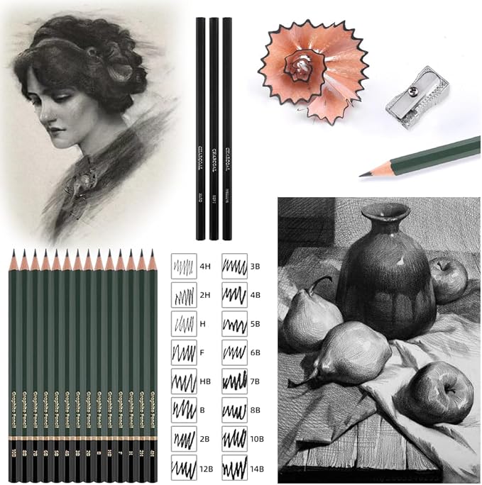 43 Pack Sketch Pencils for Drawing Charcoal Pencil Sketching Set with Sketchbook, Pencils, Charcoal, Graphite and More for Artists, Professionals or Beginners