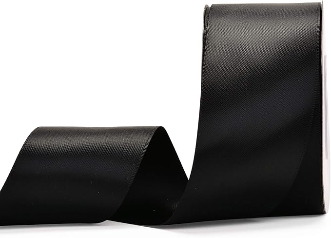 YAMA Double Face Satin Ribbon - 2 Inch 25 Yards for Gift Wrapping Ribbons Roll, Black