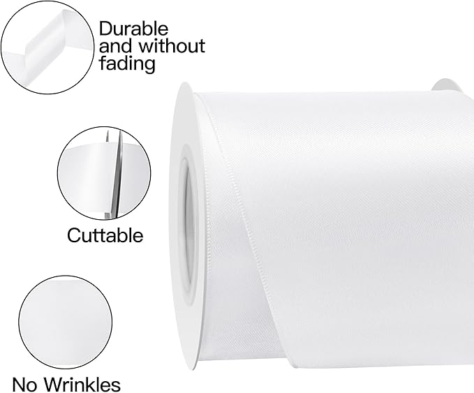 White Satin Ribbon 3 Inch X 15 Yards Solid Color Double Faced Ribbons Perfect for Crafts Wedding Decor Bow Making Arts Sewing and More