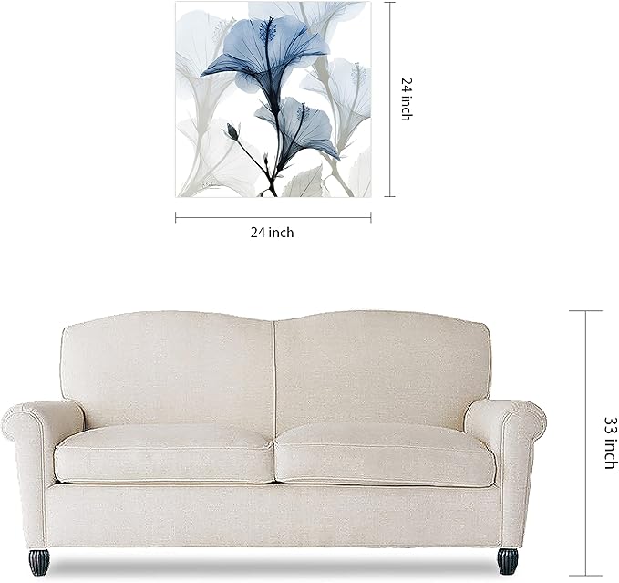 Empire Art Direct Frameless Free Floating Tempered Glass Panel Graphic Wall Art Ready to Hang, 24" x 24", Blue X-ray Floral, Flower wall art