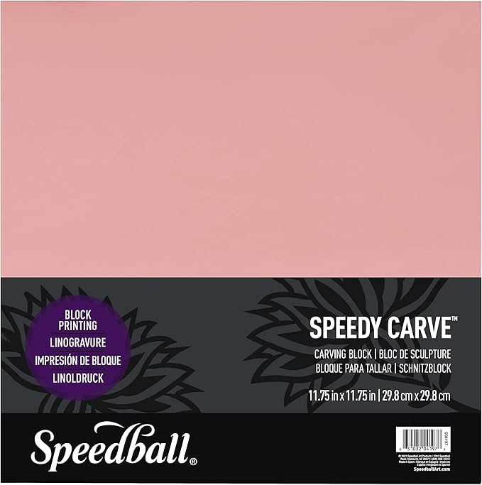 Speedball 11-3/4 in. x 11-3/4 in. Speedy-Carve Linocut Block - Premium Pink Rubber Linoleum Carving Blocks for Printmaking, Printing, and Stamp Making