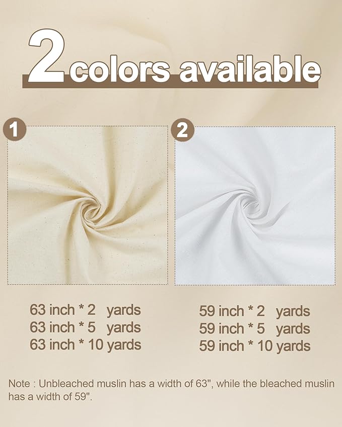 HOTGODEN Medium Weight 100% Cotton Muslin Fabric: 63 inch x 10 Yards Unbleached Muslin Linen Fabric Material for Sewing Material Apparel Cloth