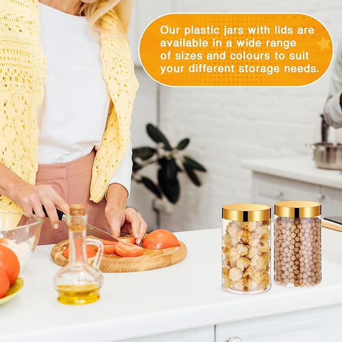 SATINIOR 24 Pieces Empty Clear Plastic Jars with Lids Round Storage Containers Wide Mouth for Beauty Product Cosmetic Cream Lotion Liquid Butter Craft and Food(Gold Lid,12 oz)