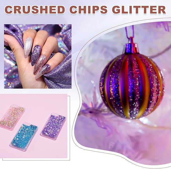 uxcell 6 Colors Crushed Glass Chips, 1-3mm Irregular Glitter Metallic Glass Broken Glasses Pieces with Laser Bag for Craft DIY Vase Epoxy Halloween Decoration 32g, Multicolor