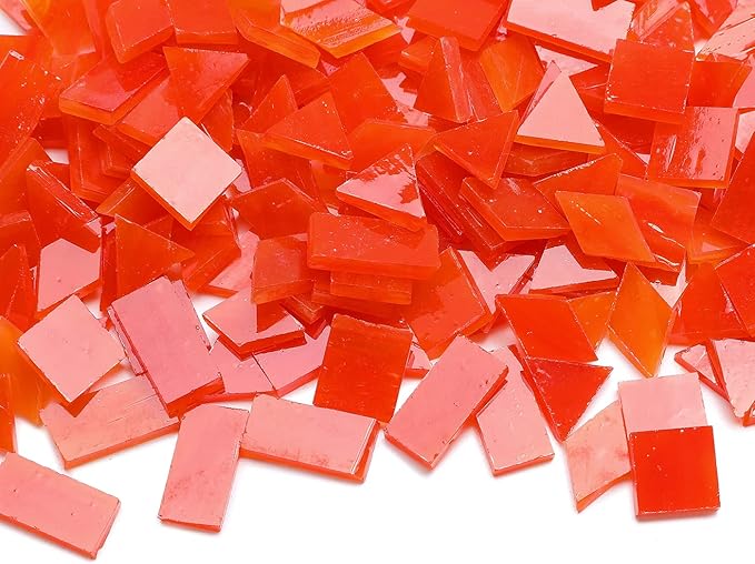 Lanyani 200 Pieces Glass Mosaic Tiles, 4-Shapes Mixed Stained Glass Pieces Tile for Crafts,Watermelon Red