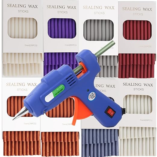 Wax Seal Sticks, ONWINPOR 20Pcs Red Wax Sealing Sticks with Glue Gun, Glue Gun Wax Seal Sticks Set Great for Wax Seal Stamp, Envelopes, Gift Wrapping (20, Caramel Red)