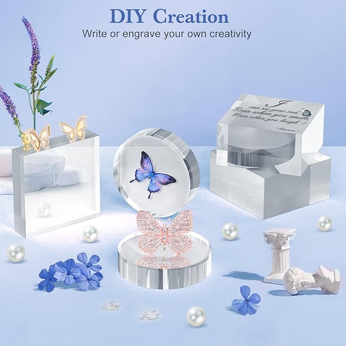 Acrylic Blocks 3 X 3 X 1 Inch 4 Pcs Acrylic Base Stand for Display Clear Block Square Riser Display Stands Pedestal Polished Cube for Jewelry trophy Props Collection Ring
