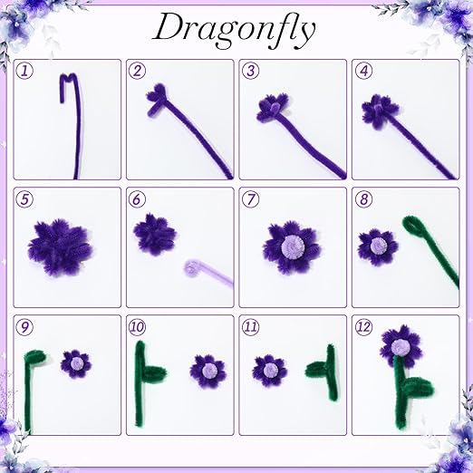 DaisyInner 700 Pcs Halloween Fall Pipe Cleaners Craft Bulk Pastel Chenille Stems Flower DIY Gradient Colored Fluffy for School Classroom Thanksgiving Christmas Party Supplies(Purple Theme)