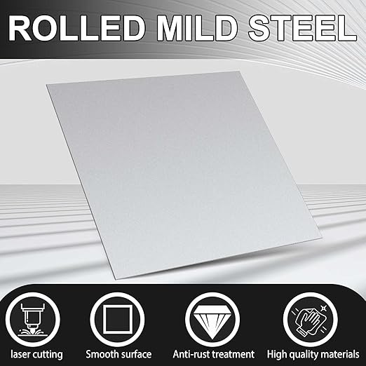Hicarer 1 Pcs Mild Steel Sheet Cold Rolled 18 Gauge Metal Plate Weldable Metal Sheets for Professional Industrial DIY Use, Clean Surface Easy to Weld (8'' X 8'')