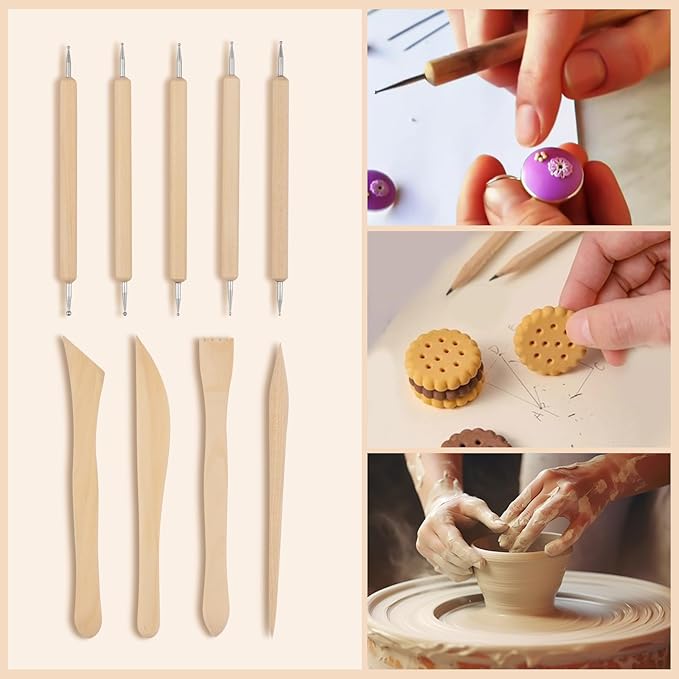 Clay Sculpting Tools Kit 28PCS, Clay Pottery Carving Tool Kit with Wooden & Stainless Steel Clay Tools, Professional Clay Sculpting Tools for Adults, Sculpting Tools for Air Dry Clay, Polymer, Ceramic