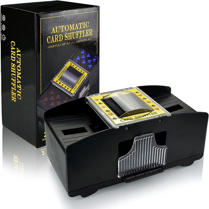 Nileole 2 Decks Automatic Card Shuffler, Battery-Powered Shuffler for UNO, Phase10, Texas Hold'em, Poker, Home Card Games, Blackjack, Party Club