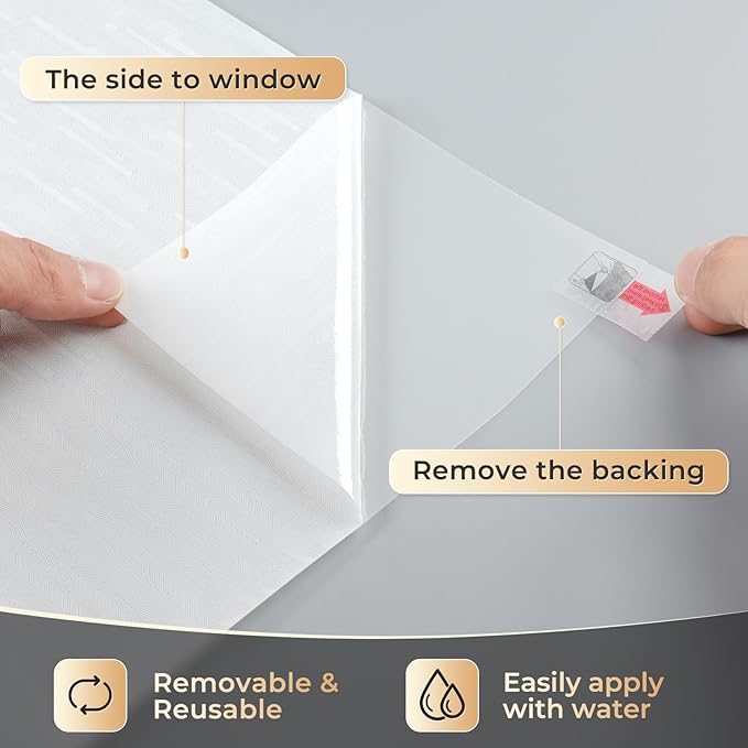 rabbitgoo Window Privacy Film, Frosted Glass Window Film Static Cling Covering, Non Adhesive Privacy Clings Vinyl, Removable Frosting Sticker for Home Decoration, White, 23.6 x 118.1 Inches