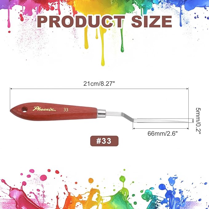 MECCANIXITY Pack of 1 Palette Knife No.33, 8.3" Long Palette Knives with Stainless Steel Flexible Spatula Pallet Knife and Wood Handle for Scraping, Mixing, Oil Acrylic Painting Canvas