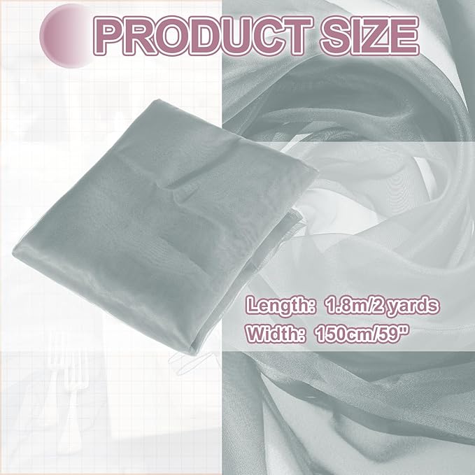 MECCANIXITY Iridescent Sheer Organza Fabric, 2 Yards x 59 Inches Solid Holographic Shiny Fabric Organza Cloth for Wedding, Curtains, Costume, Photo Background, Grey