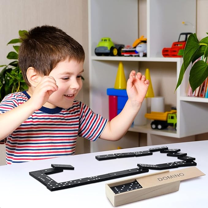 Hungdao 24 Pack Mini Dominos Set for Adults Bulk Double 6 Dominoes Wooden Miniature Classic Board Games Party Favor Travel Family Games Educational Toys with Wood Case Operation Christmas Item Gifts