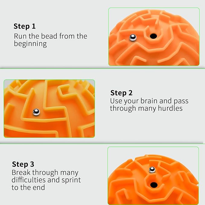 2 Pack 3D Maze Puzzle Ball - Brain Teaser Game, Gravity Memory Cube - Educational Toy Gifts for Students, Teens, Adults - Orange and Blue