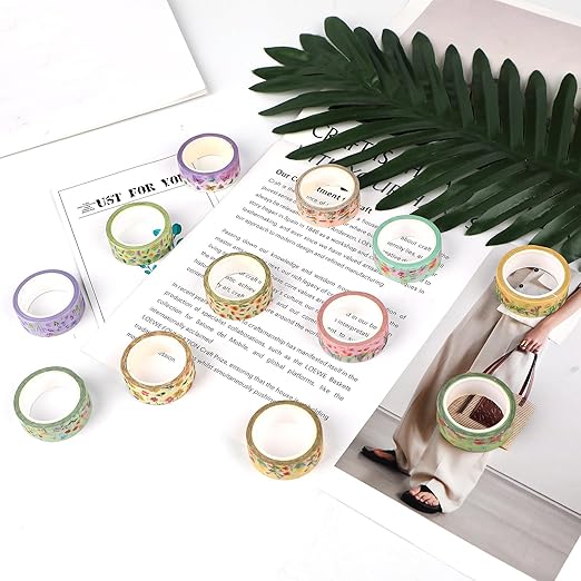 12 Rolls Spring Floral Washi Tape Set, Butterfly Tulip Flower Masking Tapes, Summer Decorative Paper Tape for Scrapbooking Journaling DIY Crafts Gift Packaging 16.4FT