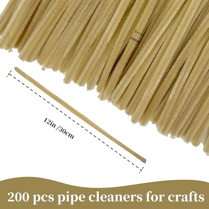 Beige Pipe Cleaners,Arts & Crafts 200pcs Chenille Stems,Pipe Cleaner Crafts for Girls 8-12,Christmas Gifts,DIY Decor Ccrafts for Adults,Art and Craft Supplies, Arts and Crafts,Limpia Pipas