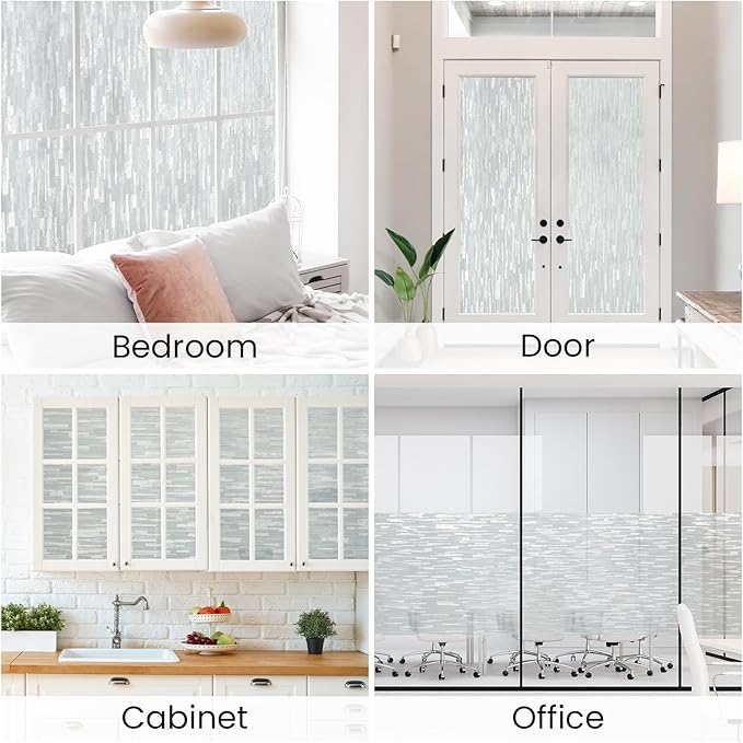 Haton Window Privacy Film, Frosted Glass Static Cling Sun Heat Blocking Window Clings, Frosting Opaque Coverings Stickers Tint for Home Office Door, Non Adhesive, White 35.4" x 78.7"