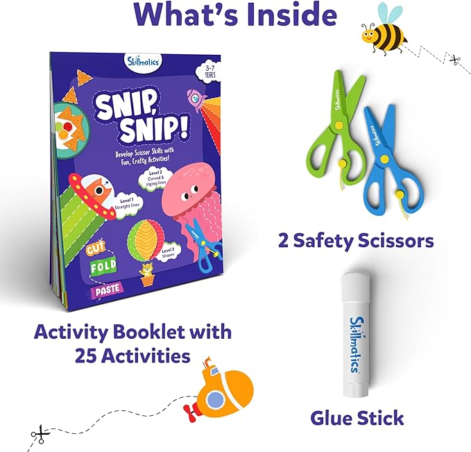 Skillmatics Scissor Skills Activity Book - Snip Snip, Stocking Stuffers, 25 Fun Cutting & Creative Activities, Fine Motor Skills, Felt Craft Kit, Christmas Gifts for Kids Ages 3, 4, 5, 6, 7