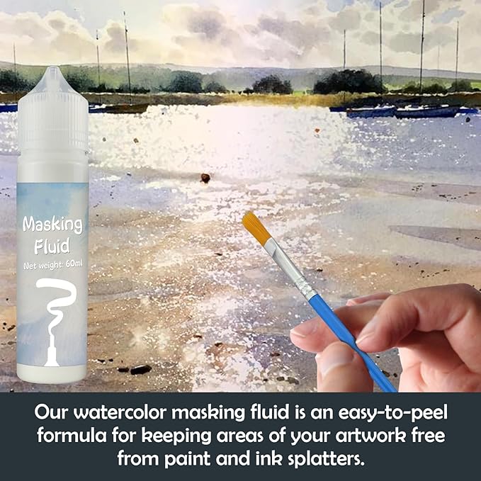 White Masking Fluid for Watercolor Painting 120ml, Resistant Ink and Pouring Paint, Watercolor Masking Fluid Keeps Areas Colorless and Edges Sharp