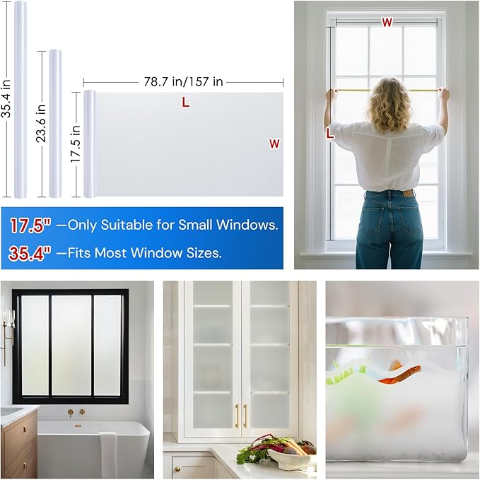 Homein Frosted Glass Window Privacy Film with Tools UV Blocking Privacy Film for Glass Windows, Static Cling No Glue Removable Reusable Anti Glare for Home Day and Night, Pure 35.4x78.7 inch