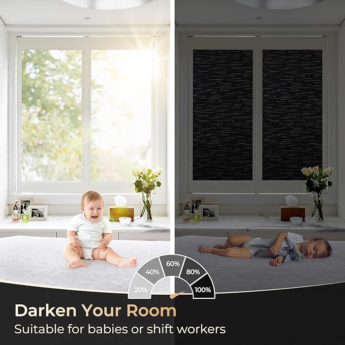 rabbitgoo Blackout Window Film, Sun Blocking Privacy Film for Room Darkening, Removable Black Out Vinyl Cover Tint for Home Day Sleep, Anti-UV Frosted Glass Clings, Black, 23.6 x 78.7 Inches